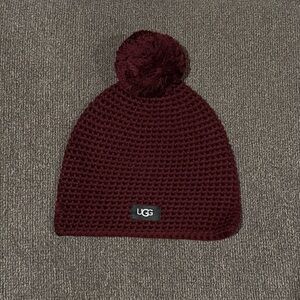 UGG Burgundy Knit Pom-Pom Beanie